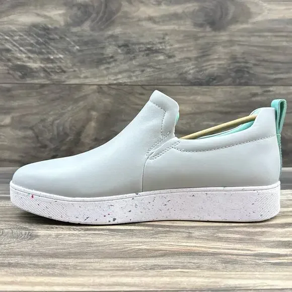 FITFLOP 9 Leather Rally Speckle Sole Slip On Trainers Skate Sneakers Soft Grey - Picture 5 of 11